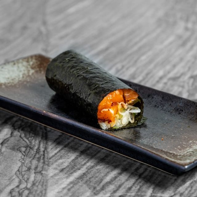 Spicy Salmon Crunch Roll.